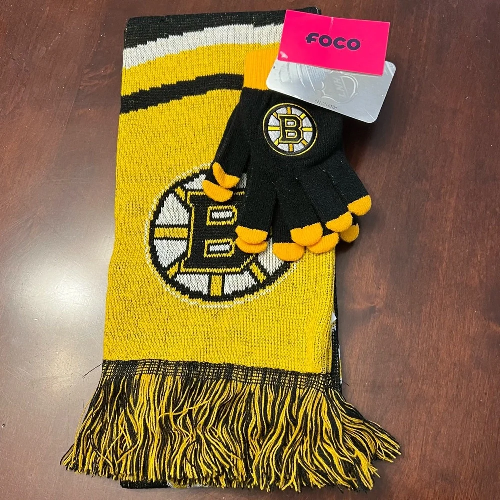 Boston Bruins FOCO Glove & Scarf Combo Set NHL hockey sports NWT